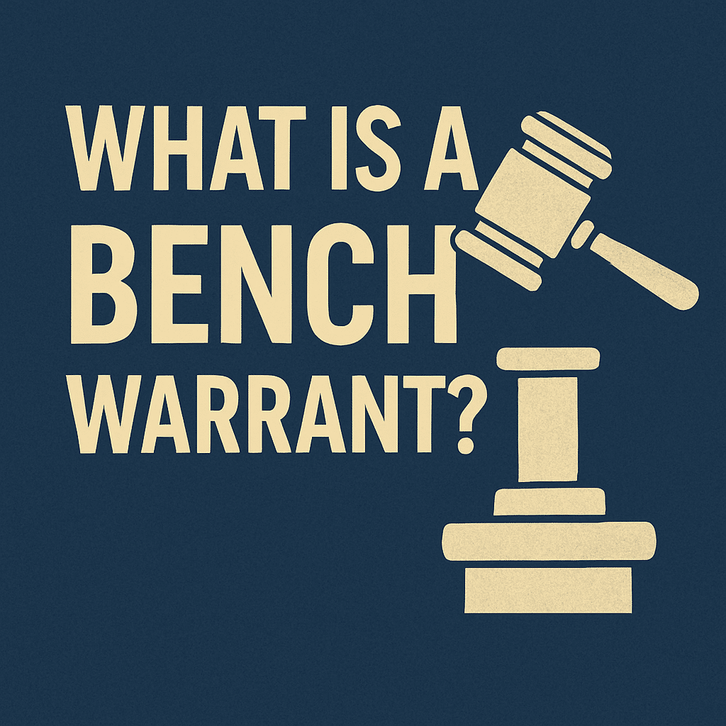 a sign with a hammer and a bench warrant
