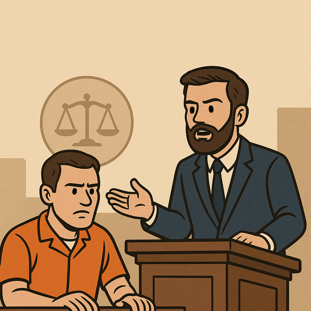 a cartoon of a man talking to a man at a podium