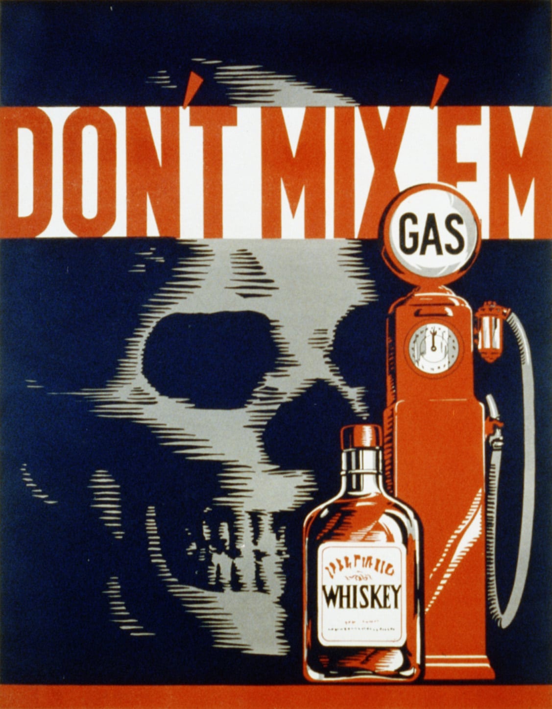a poster of a gas pump and a skull