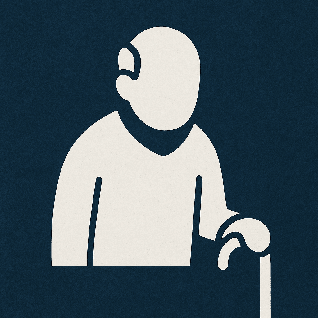 a white silhouette of a man with a cane