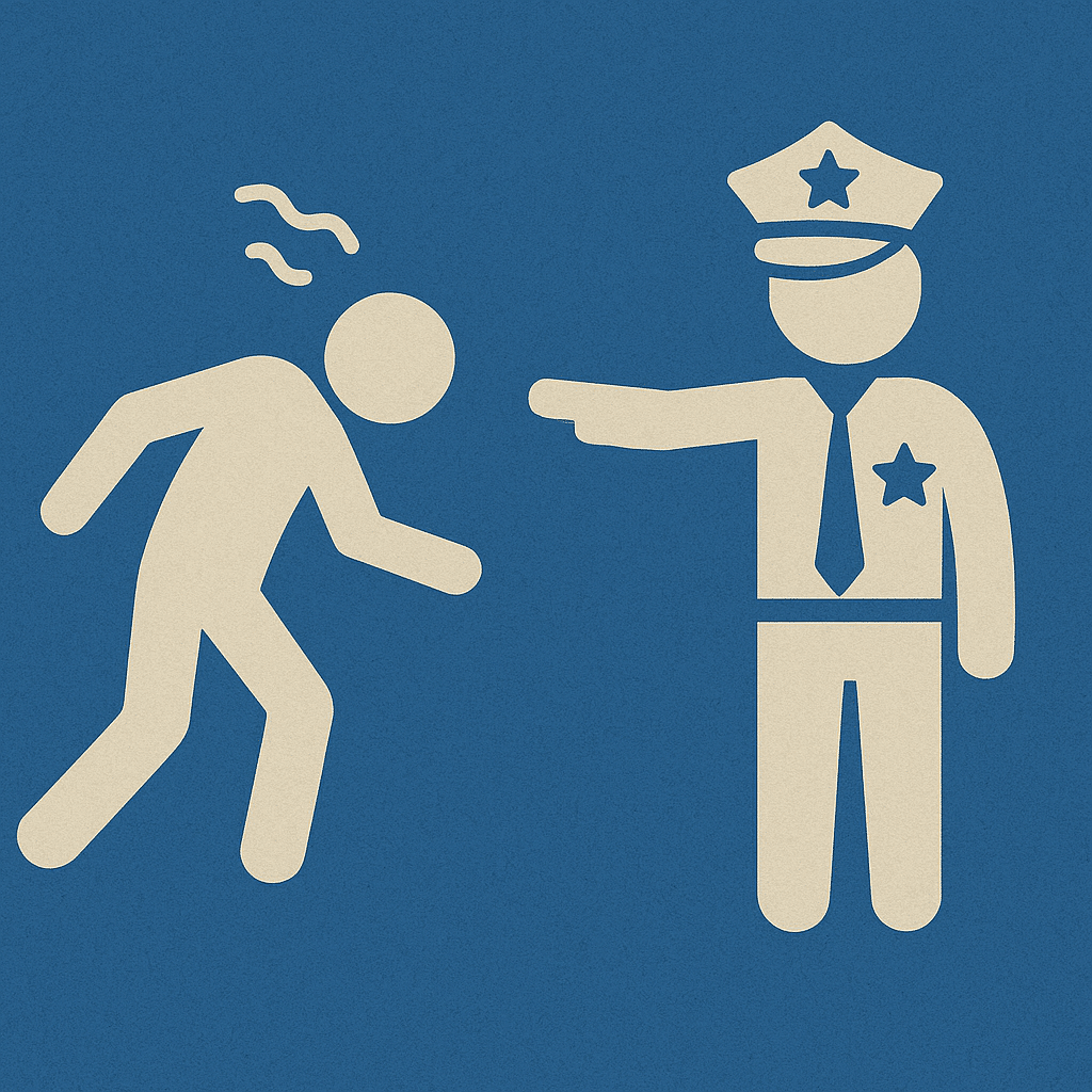 a sign with a person pointing at a person