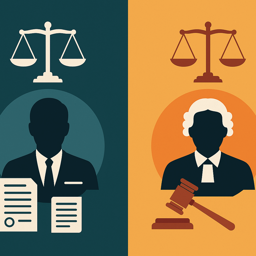 a couple of icons of a judge and a judge