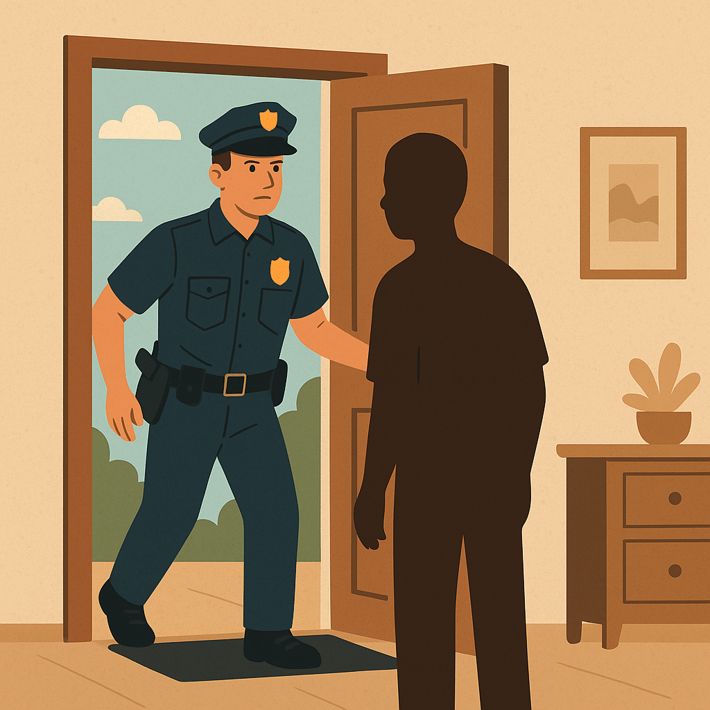 a cartoon of a policeman talking to a man