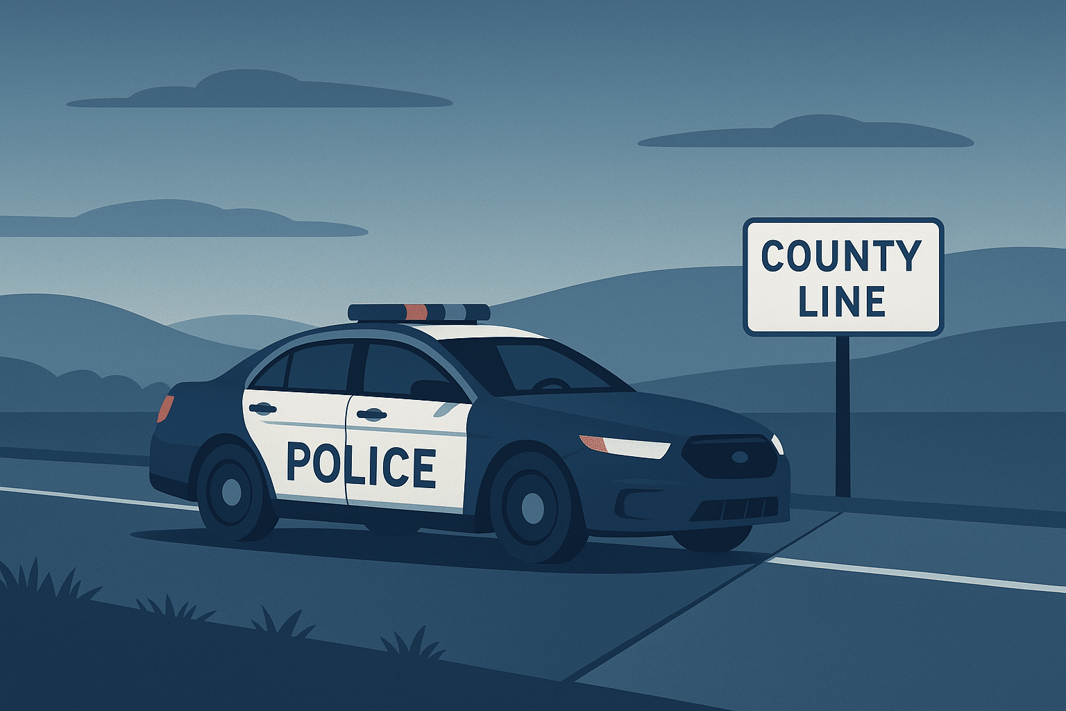 Police car near county line sign
