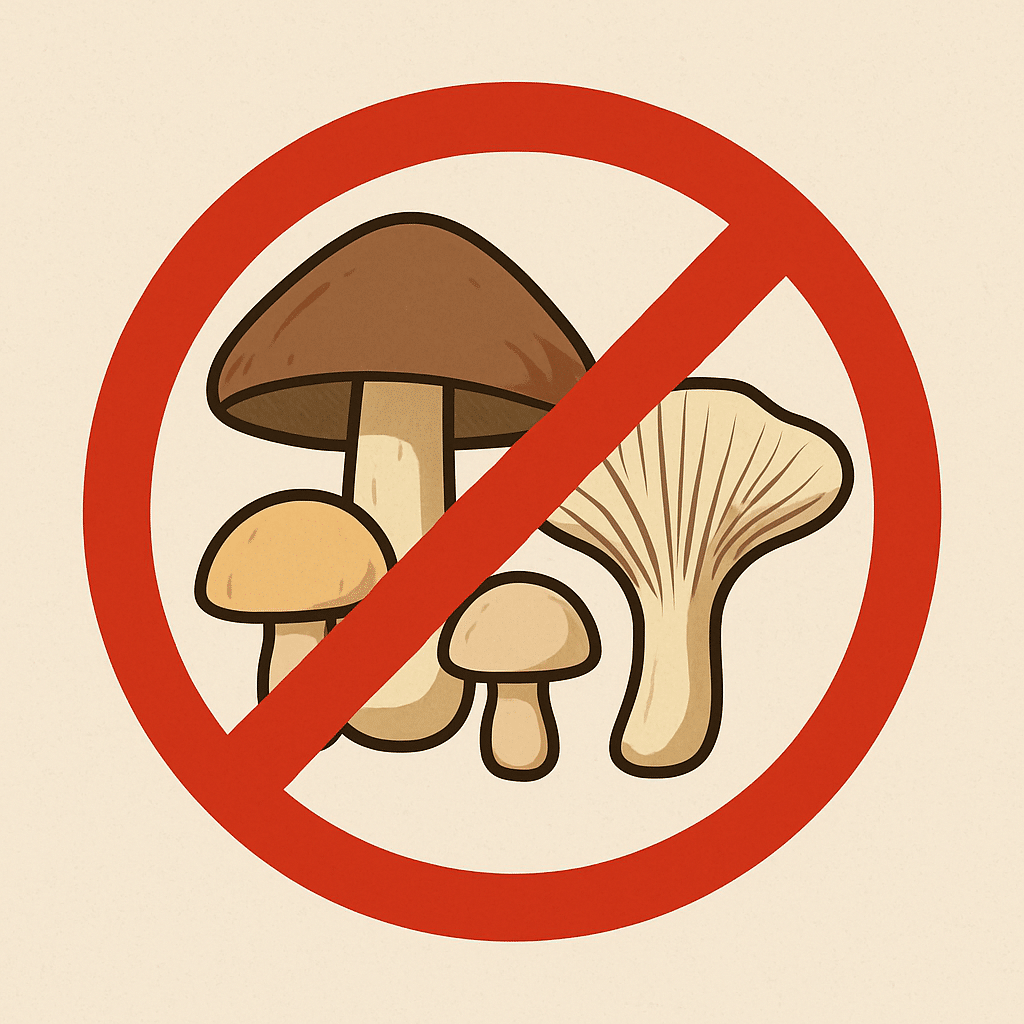 No mushrooms symbol with illustrations