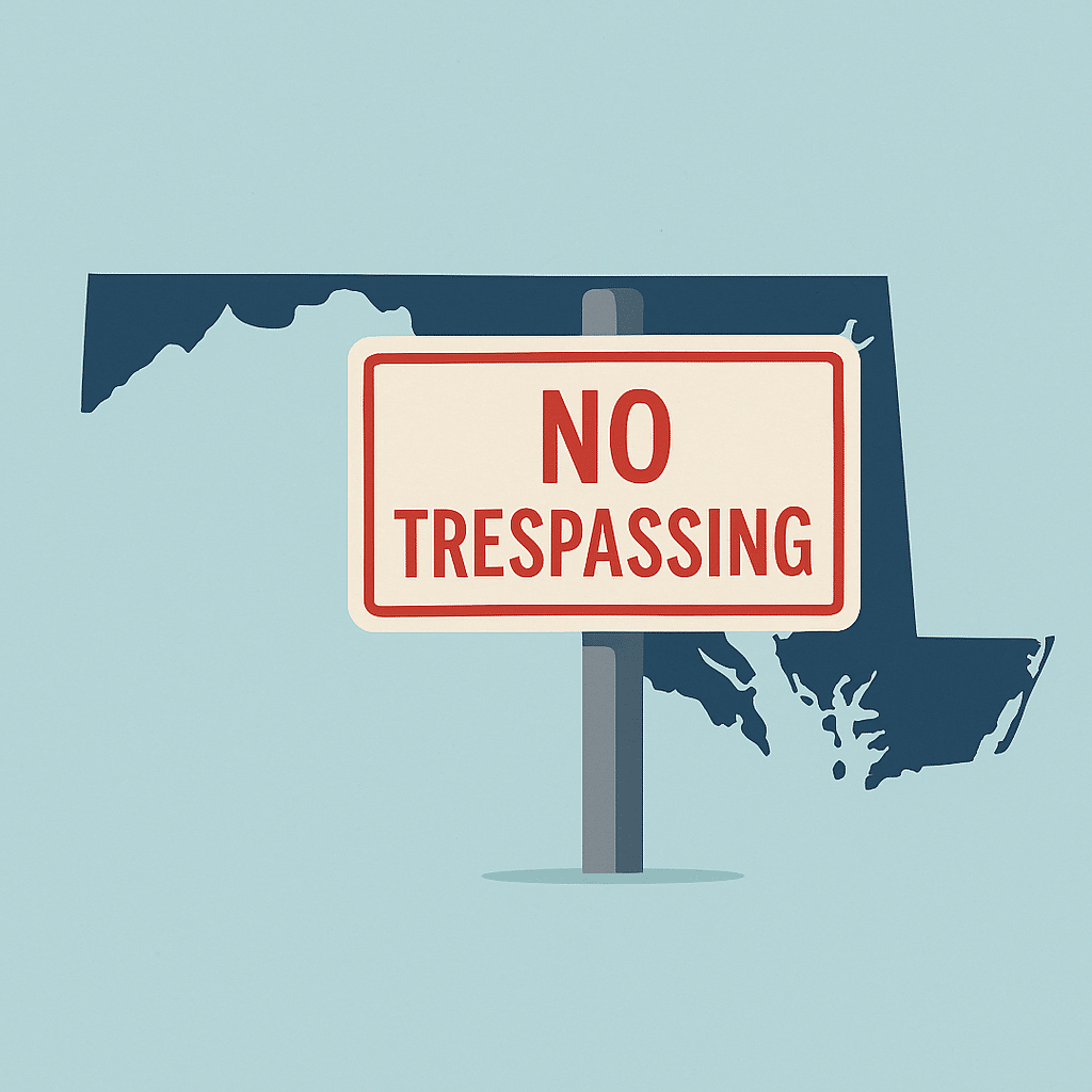 Sign indicating no trespassing in Maryland