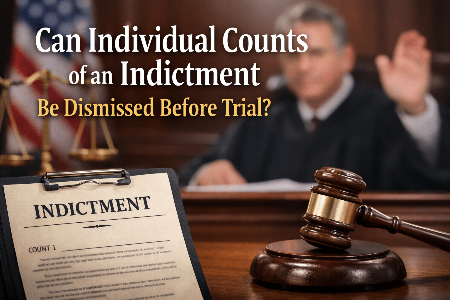 Courtroom scene discussing indictment dismissal.